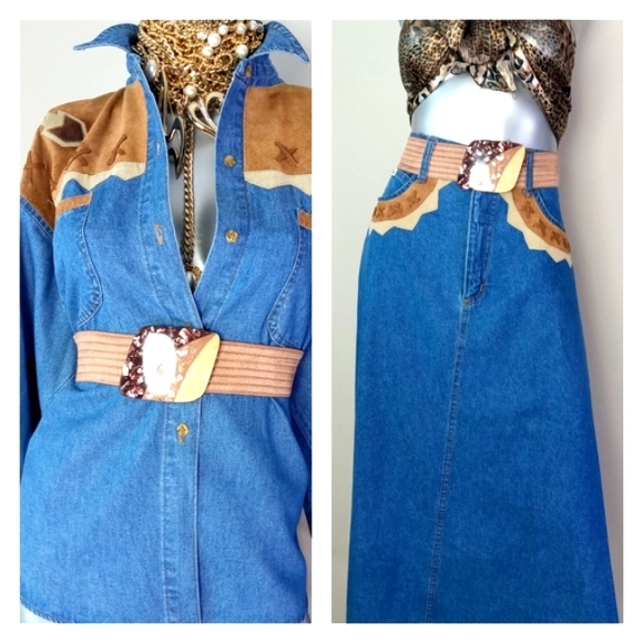 "WESTERN CHIC" VintAge Denim Two-PiEcE Skirt Set - Picture 8 of 15